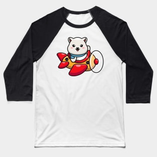 Cute baby polar bear driving plane cartoon Baseball T-Shirt